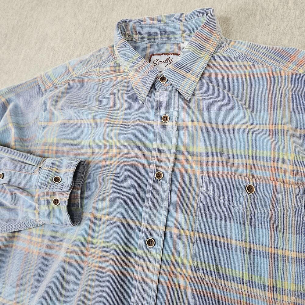 Scully Shirt Mens XL Blue Plaid Corduroy Button Up Long Sleeve Pocket
